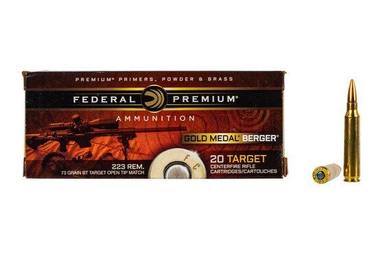 Federal Gold Medal 223 Match Ammo is loaded with 73 grain Berger hollow point boat tail bullets